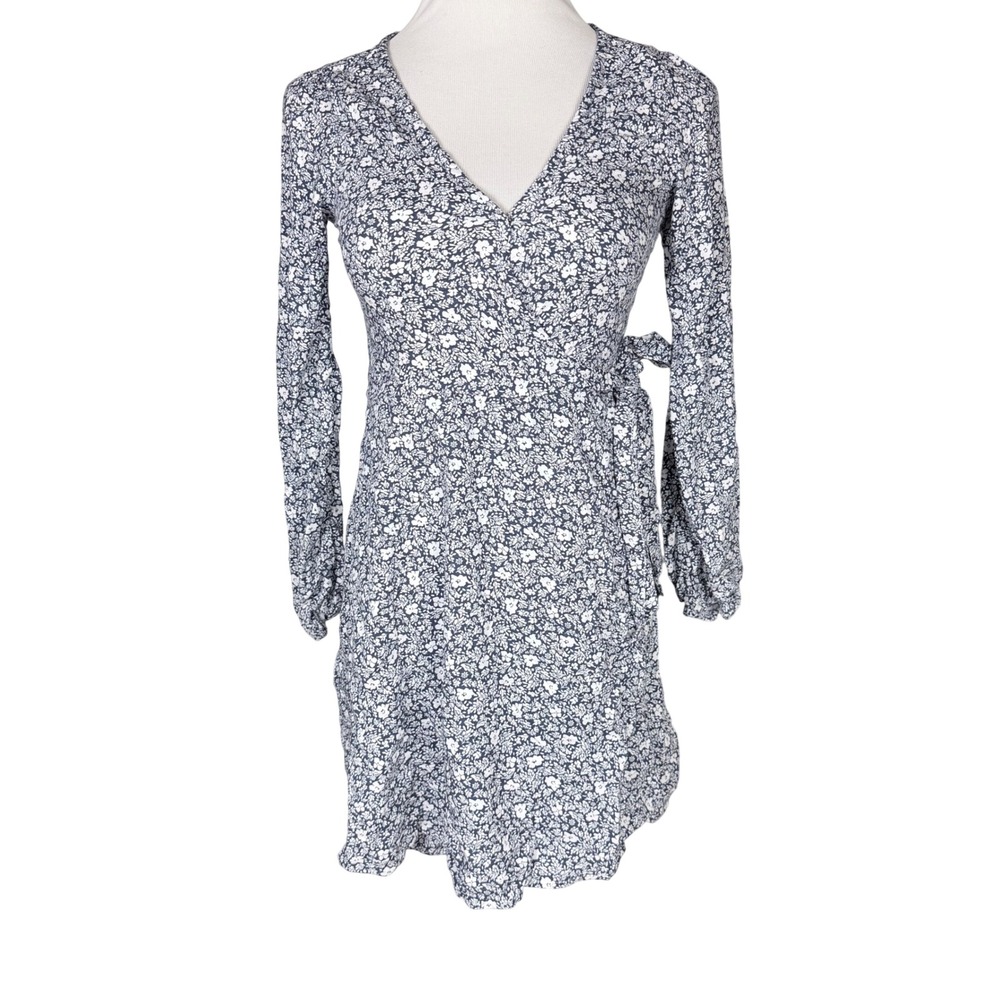 Abercrombie & Fitch Navy Floral‎ Ditsy Wrap Dress Long Sleeve Small
